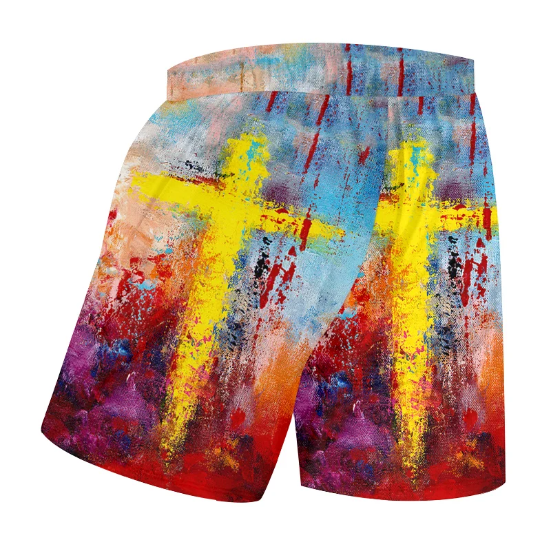 

UWJI Fashion Pants Novelty Streetwear Shorts male New Oil Painting Cross 3D Printing Art Harajuku Sports Shorts dropshipping 5XL