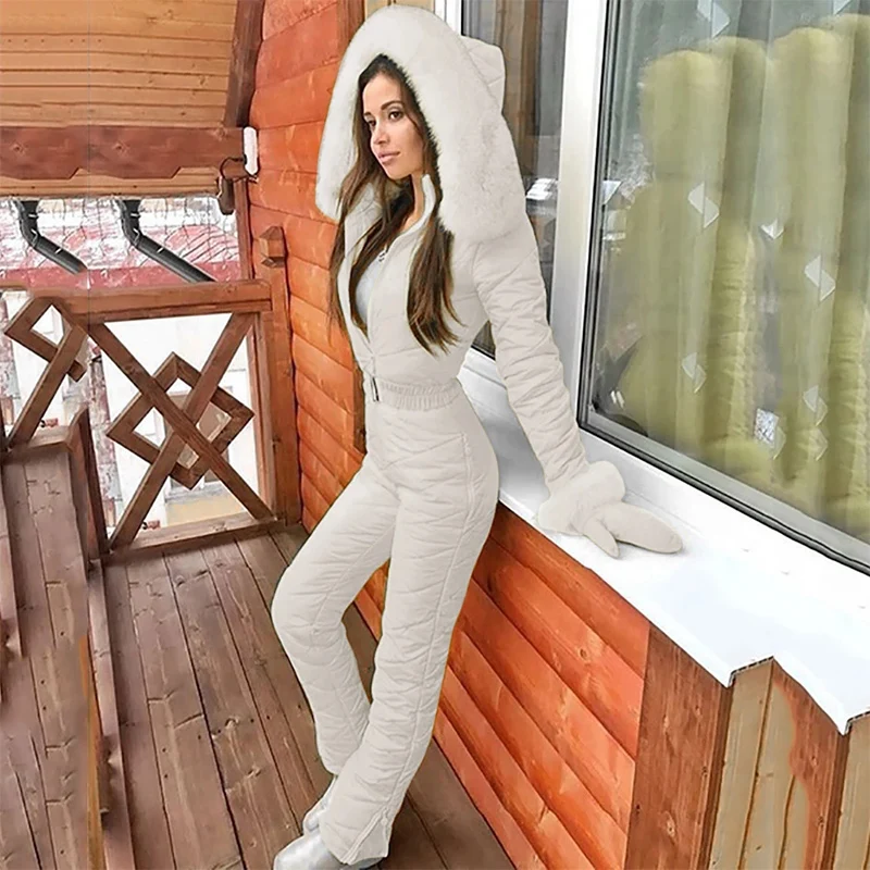 Зимние женские комбинезоны с капюшоном парка хлопковой подкладкой теплый лыжный