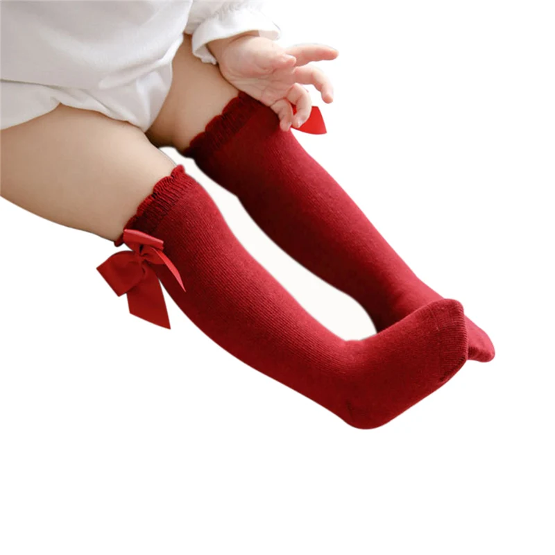 Тапочки кружевные однотонные для маленьких девочек длинные хлопковые носки с