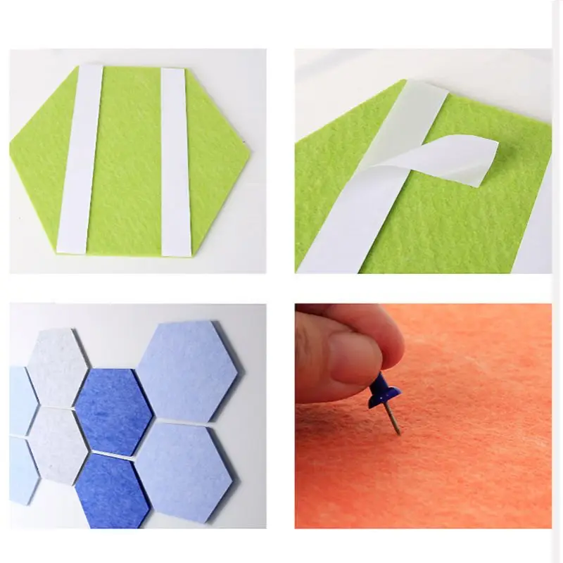 

5Pcs Hexagon Felt Pin Board Self Adhesive Bulletin Memo Photo Cork Boards Colorful Foam Wall Decorative Tiles Home Office Decor