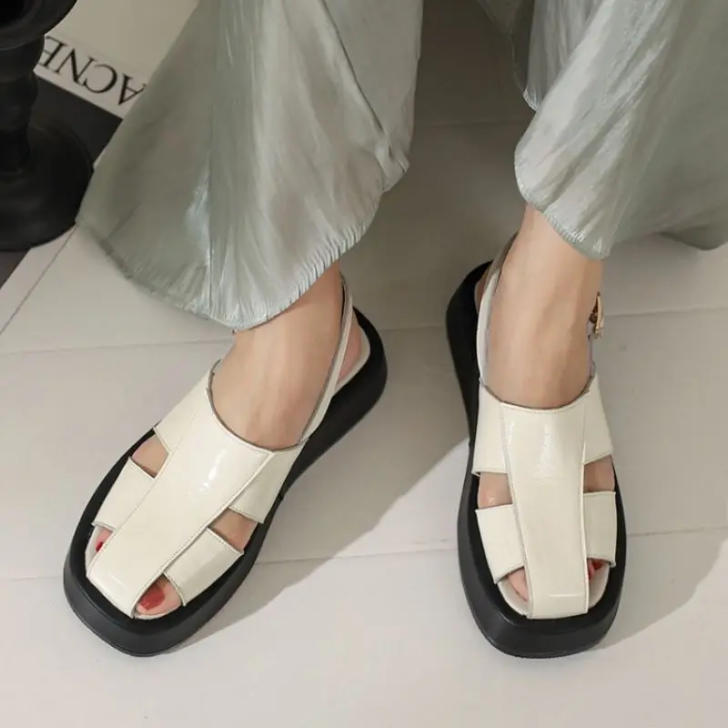 

KemeKiss Women Real Leather Sandals Buckle Strap Thick Bottom Platform Shoes Slingback Fashion Summer Female Footwear Size 34-39