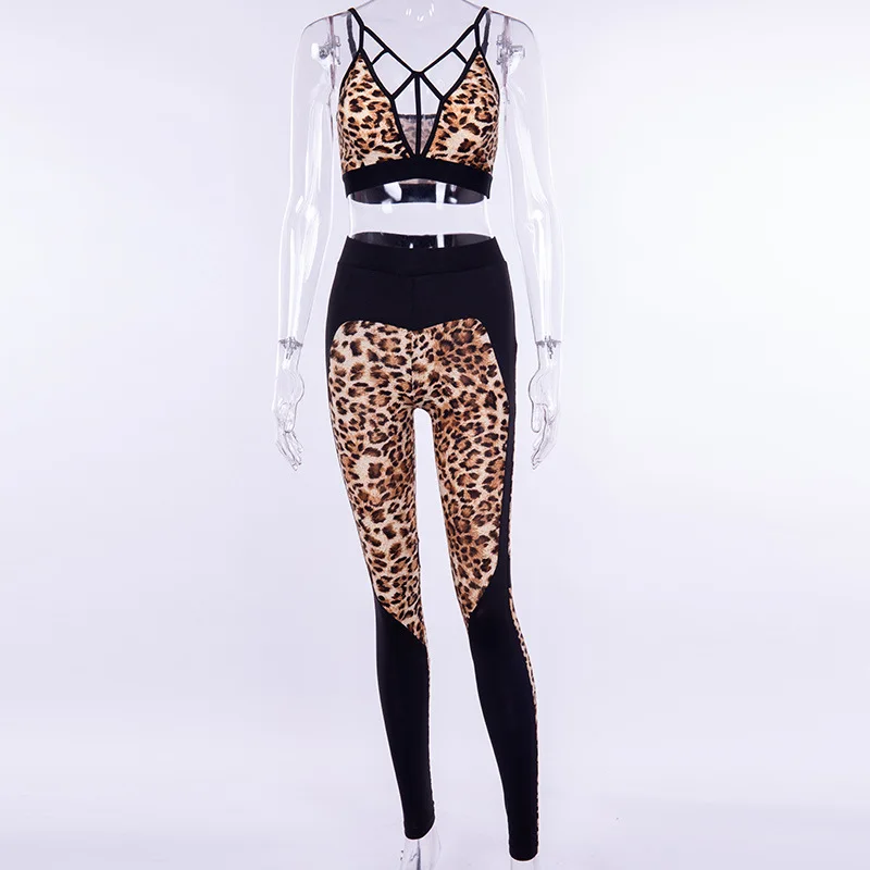 

New arrival women two-piece set+Leopard print Mosaic sports bra tights two-piece set