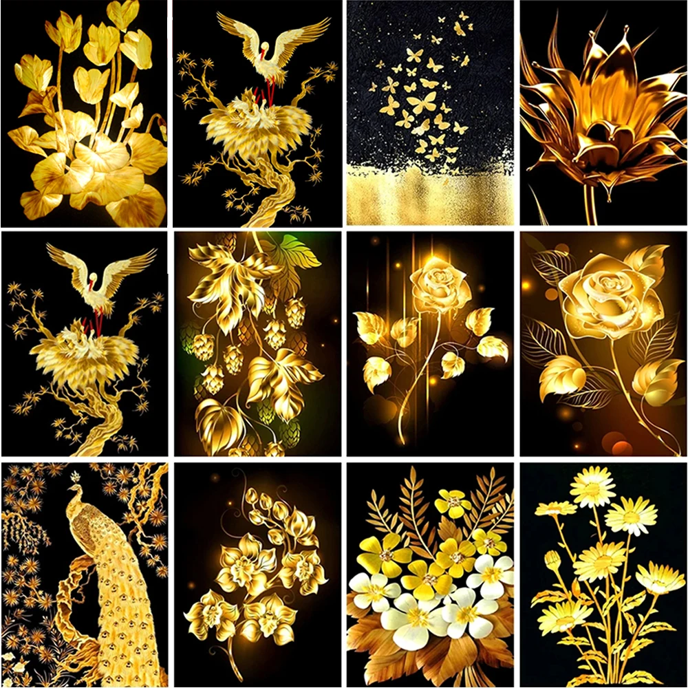 

5D DIY Mosaic Diamond Painting Golden Flower Landscape Square/Round Diamond Painting Embroidery Home Decoration
