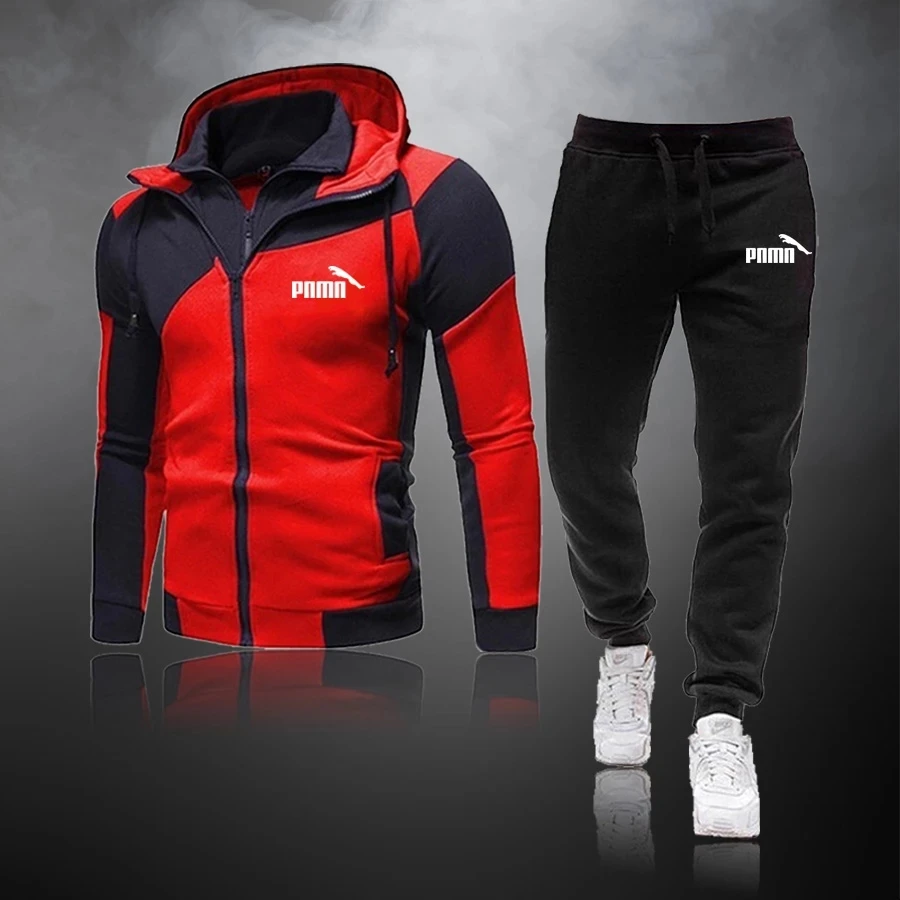 

2021 New Sports Track Suit Men's Suit Hooded Sweatshirt Sweatshirt and Pants 2 Pieces/set of Zipper Hooded Sweatshirt Suit Men's