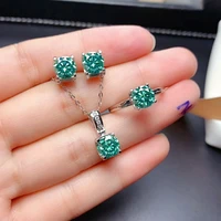 meibapj 1 carat green moissanite diamond simple jewelry set 925 silver ring earrings pendant fine wedding jewelry for women
