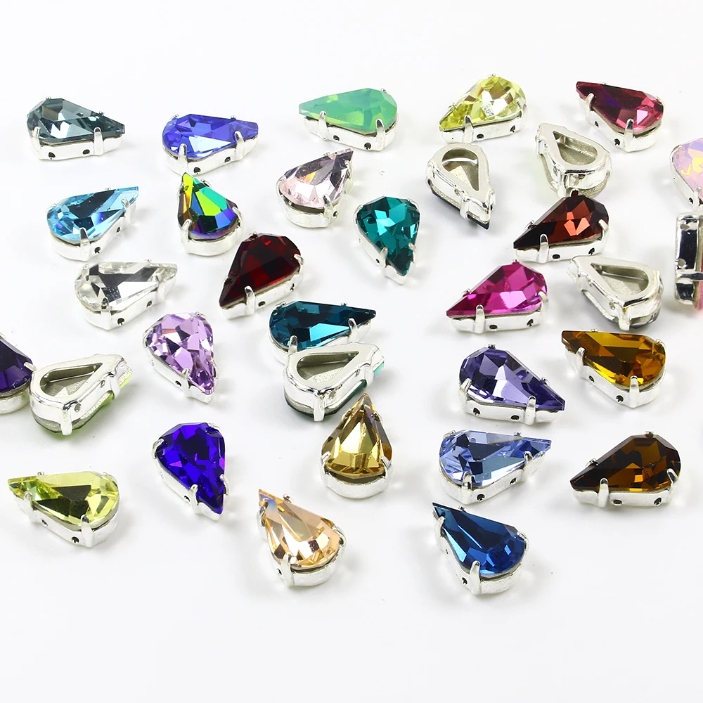 Хрустальные стразы в форме слезы для пришивания с когтями K9 стеклянные шитья