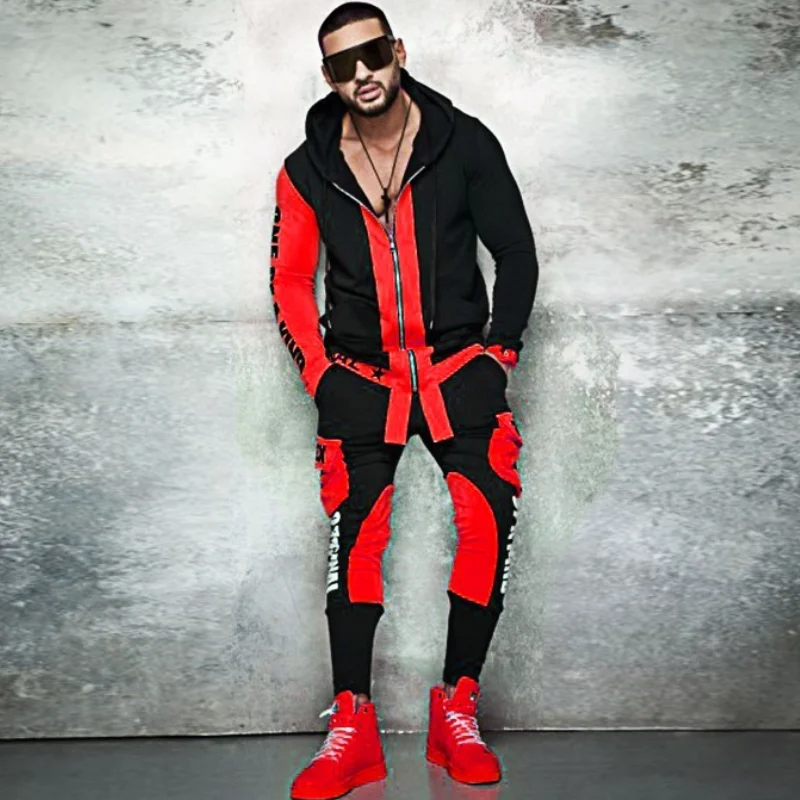 

Мужской спортивный костюм из двух предметов, Повседневная Толстовка с капюшоном и брюки с надписью