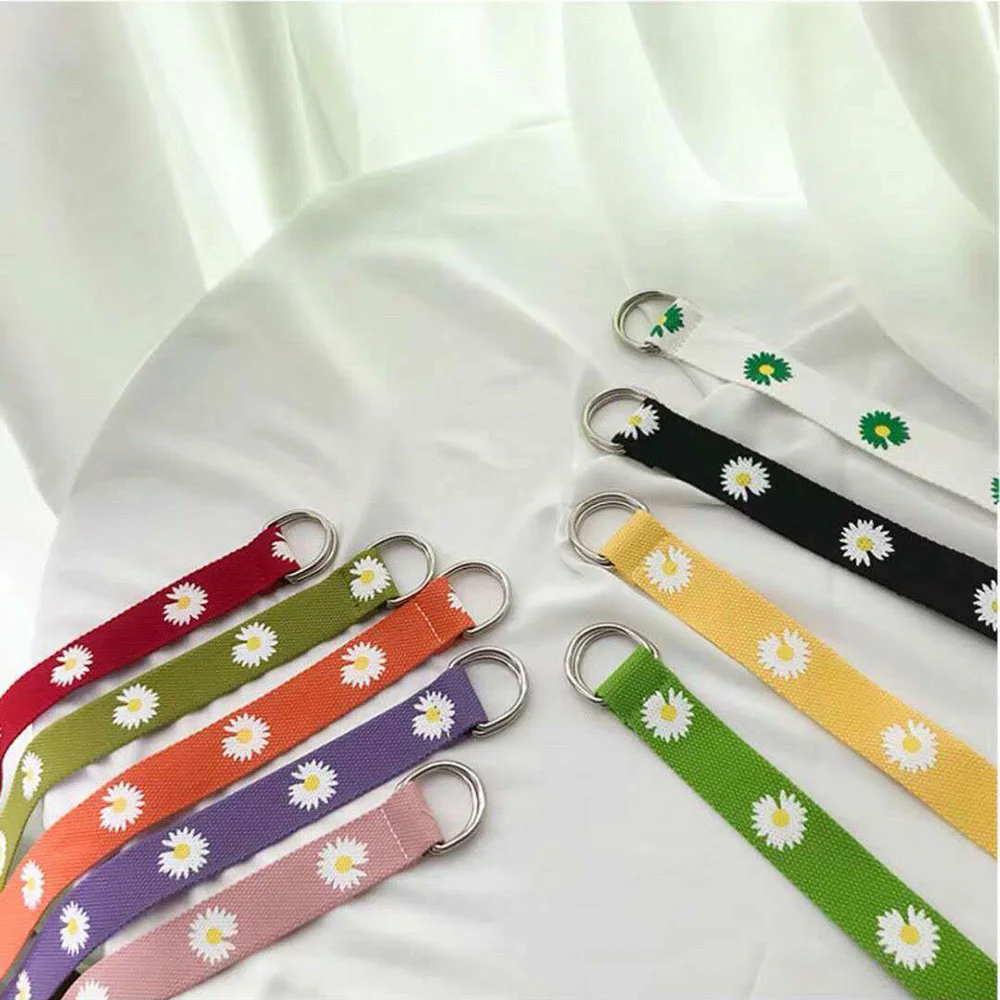 Женский холщовый ремень с принтом ромашек повседневный пояс ярких цветов 120 см