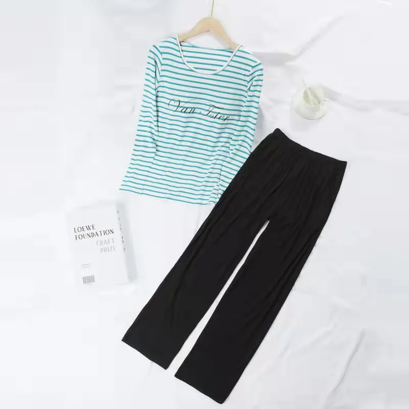 Pyjama Pour Femme Modal Cotton Women Home Service Autumn Winter Suits Long-Sleeved Trousers Set Sexy Bra Cup Pajamas Female