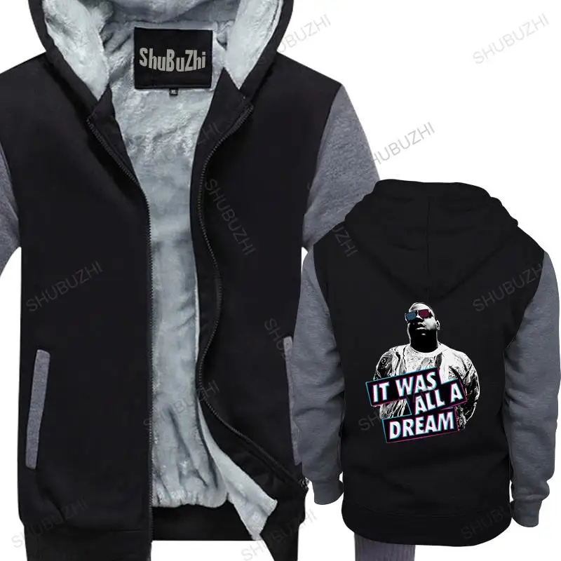 

Мужская зимняя теплая черная толстовка biggie smalls it was all a 3d dream, мужские толстовки, флисовая куртка европейского размера, мужское пальто, флисов...