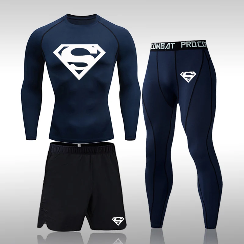 Men's Long sleeve Compression Sports Suit Gym Set Elastic Basketball Running Workout Sportswear Men 3 Pcs Sets | Спорт и