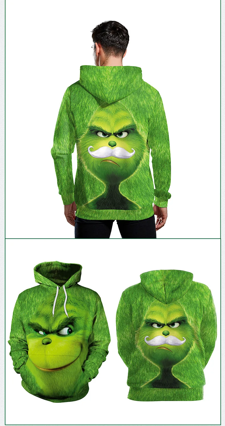 Мужская мода Shrek/The Grinch 3d толстовки Shrek рубашка забавная толстовка хип хоп Уличная