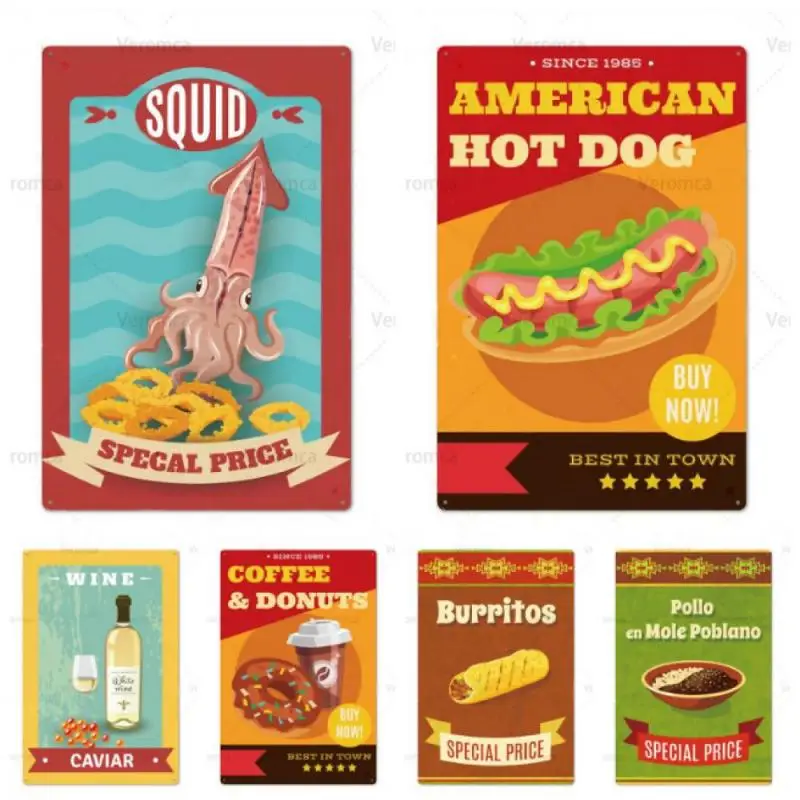 Fastfood Pizza Metal Sign Poster Plaque Vintage Tin Wall Decor Bar Bistro Cafe Retro Home | Дом и сад