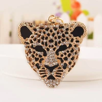 cute golden leopard head keychains men clear cz leopard key chains for women car key rings girl bag keychain fashion bijoux gift