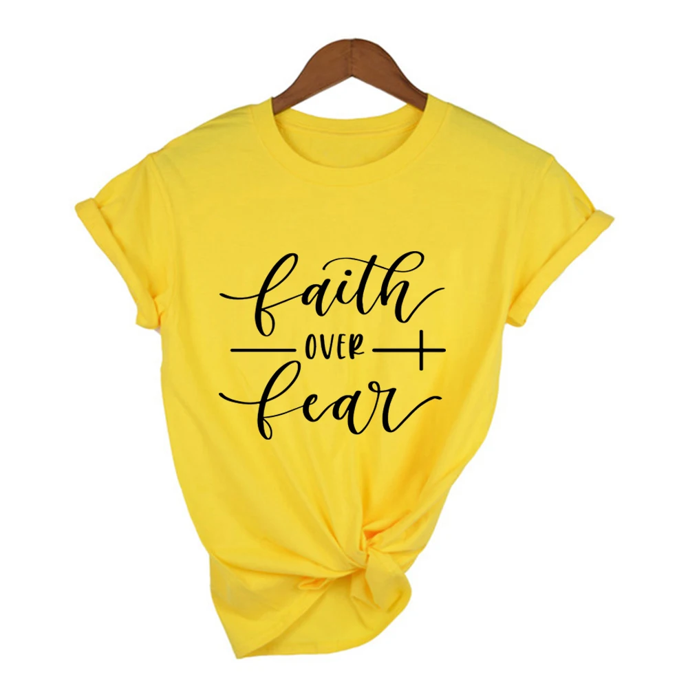 

Faith Over Fear Christian T-Shirt Religion Clothing for Women Faith Shirt Graphic Fearless Slogan Vintage Tops Girl Tees