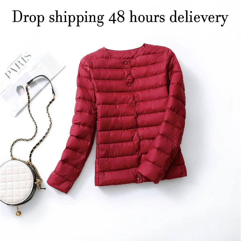 

Winter Long Sleeve Tops Outwear Plus Size Warm Coat Portable Short Women Ultralight Thin White Duck Down Jacket Piumino Donna