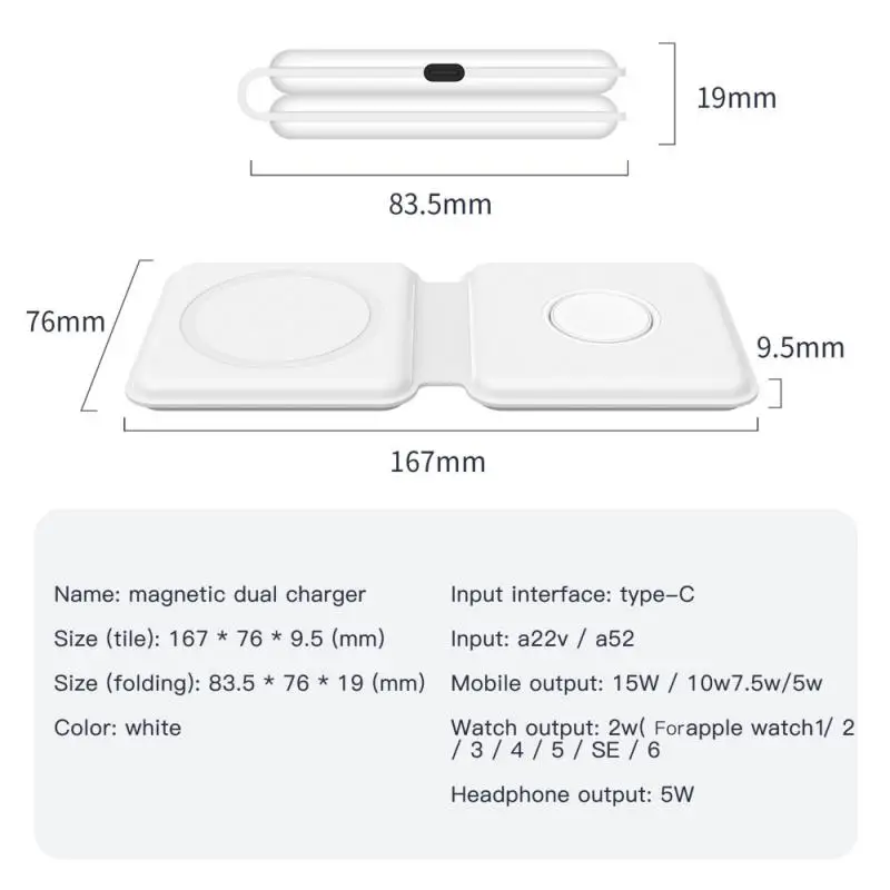 

15W Foldable Double Qi Wireless Charger Pad For IPhone 12 11 XS XR X 8 AirPods Dual Fast Charging Dock Station For Appple Watch