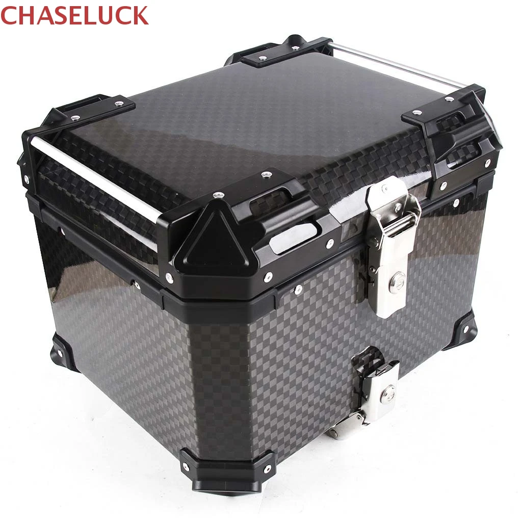 

45L Real 12K Carbon Fiber Top Tail Motorcycle Rear Luggage Storage Tool Helmet Box Case Lock Trunk Waterproof Aluminum Universal