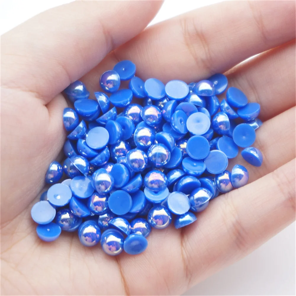 

1000/500pcs 2-5mm and Mixed Size Dark Blue AB Glue on ABS Imitation Half Round Pearls Resin Flatback Beads For Jewelry Making