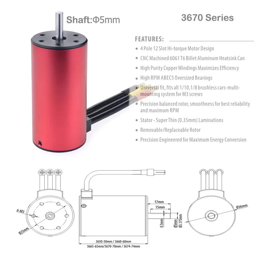 RC Car Part SURPASS HOBBY KK Водонепроницаемая серия 3670 2650KV 5 0 мм бесщеточный мотор для 1/8 1/10 HSP
