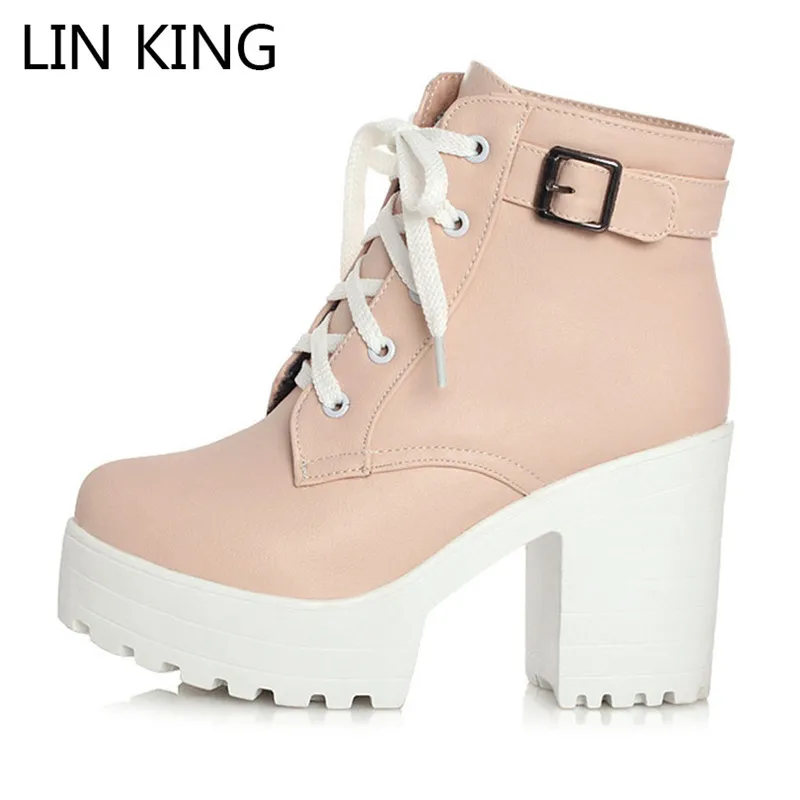 LIN KING/Демисезонные женские ботильоны Высококачественные однотонные ботинки на