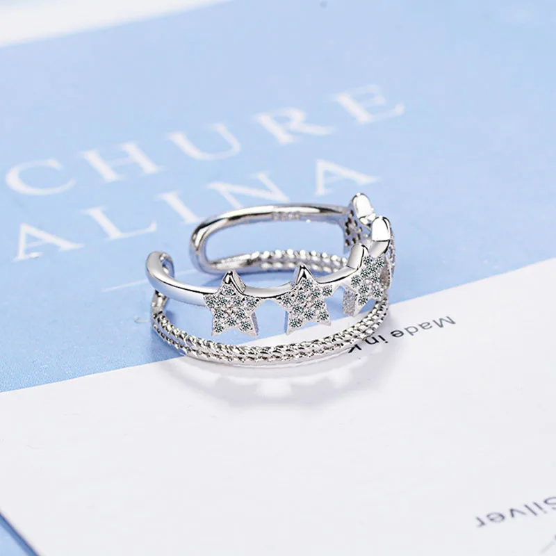 Женское кольцо MEETSOFT с серебряным покрытием простое регулируемое Двухслойное