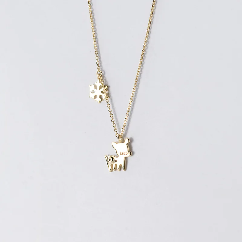 

Ginin 925 Sterling Silver Necklace for Women Korean Students Cute Shiny Zircon Glossy Deer Sweet Snowflake Choker Female Jewelry
