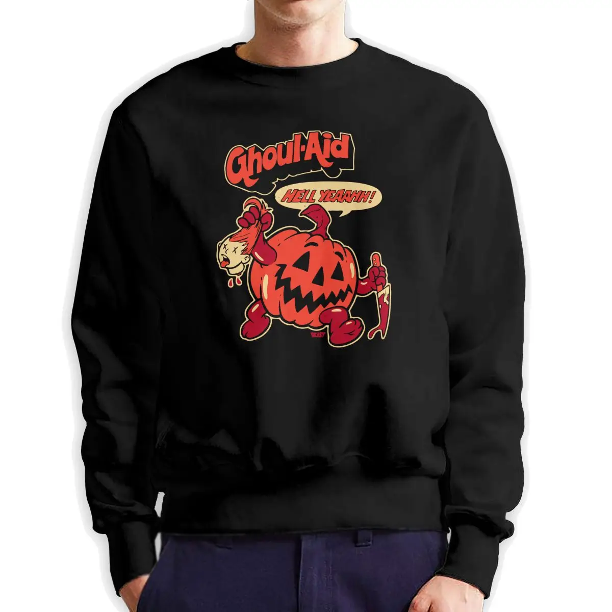 

Ghoul Aid Men Pullovers 100% Organic Cotton Funny Sweatshirt Halloween Pumpkin Crew Neck Tops Warm Hoodie