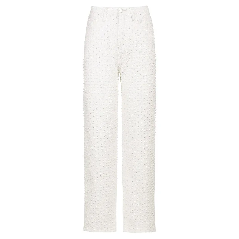 

2021 summer new style personality fashion trend solid color hole straight denim trousers jeans woman