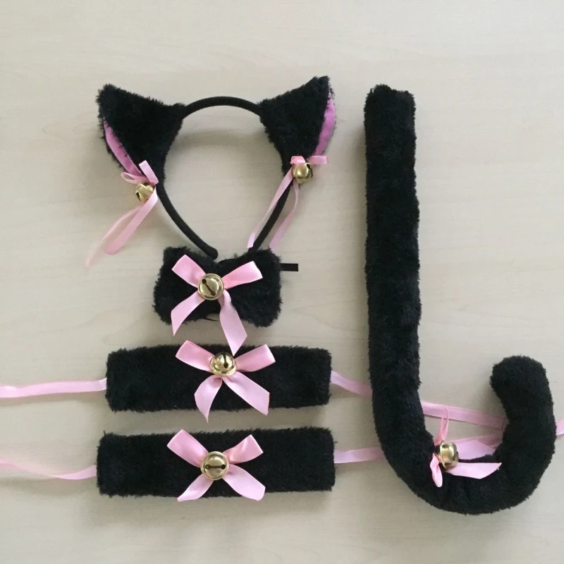 Милые сексуальные Kawaii Kitty Cat Meow star Love Ribbon Аниме Косплей Аксессуары наборы плюшевые лапы кошки перчатки-когти хвост Ухо повязка на голову