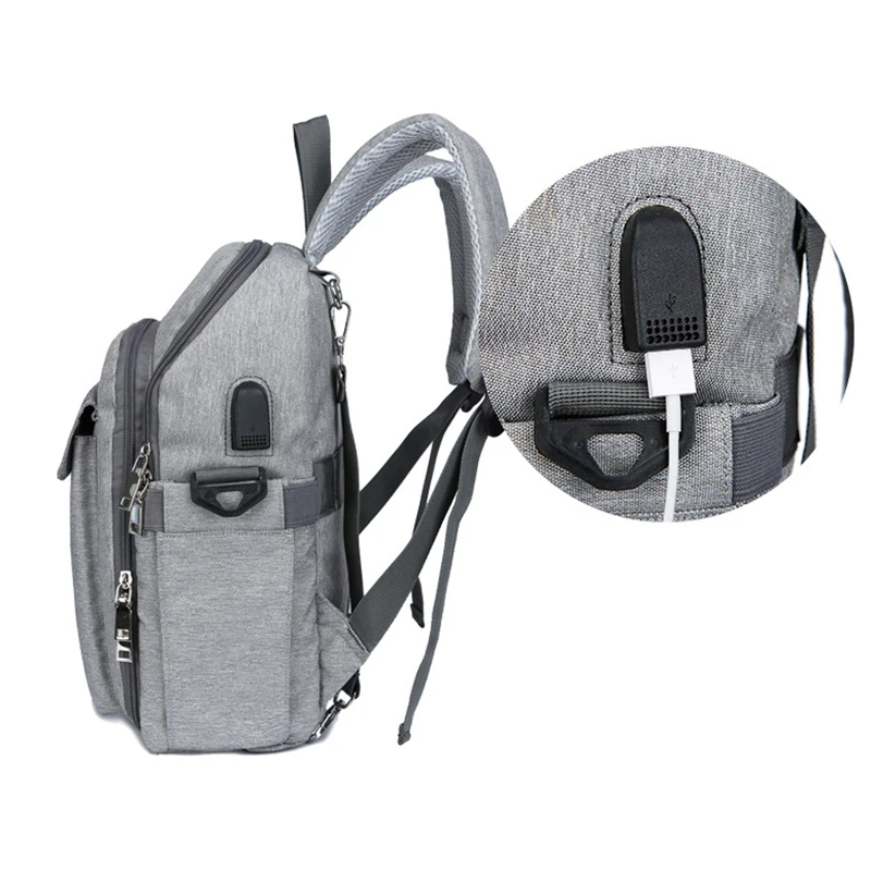 

USB Interface Mummy Bag Backpack Large Capacity Waterproof Nursing Maternity Diaper Bag Baby Booster Seat Feeding Chair Pad