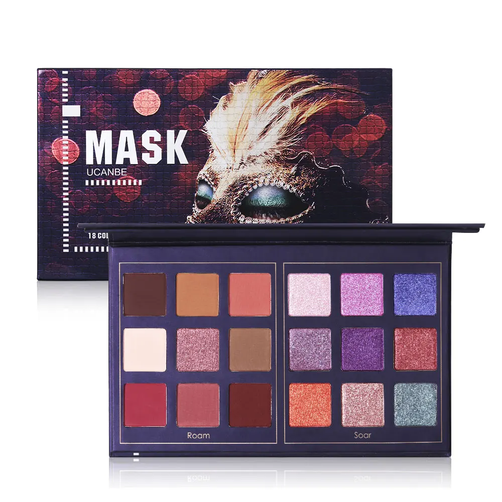 18 Colors UCANBE, 18 цветов, маска, тени для век, палитра для макияжа, блестящие матовые тени для век, пигмент, сатин, натуральный, телесный, стойкий, дымчатый - Цвет: 18 Colors