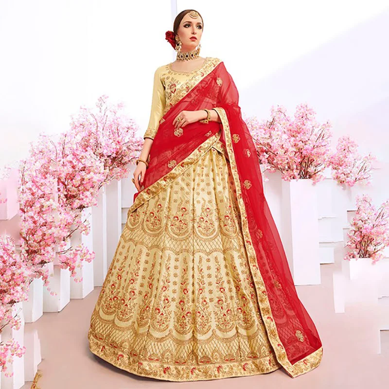Женское свадебное шелковое вышивка нитью Lehenga охотничье индийское пакистанское
