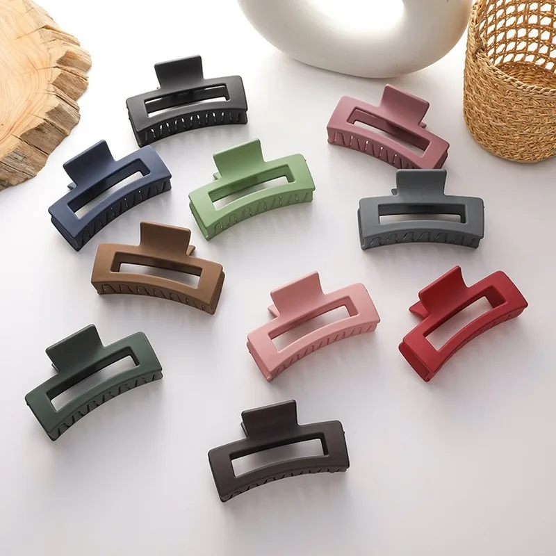 

1Pcs Large Size Frosted Hair Claws Candy Color Geometric Hairpin Square Hollow Acetate Hair Clamps Banana Grips Hair Accessories