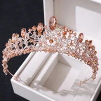baroque retro rose gold peach crystal bridal tiaras crown rhinestone pageant diadem veil tiara headband wedding hair accessories