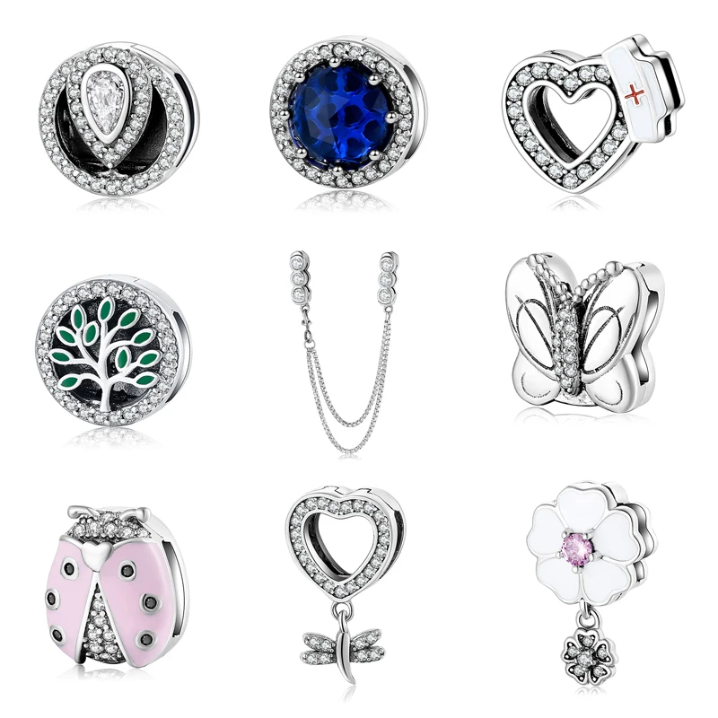 

Top Quality 925 Sterling Silver Blue Clear CZ Round Fine Clips Beads Jewelry Making Fit Orignal Reflection Clip Charm Bracelets