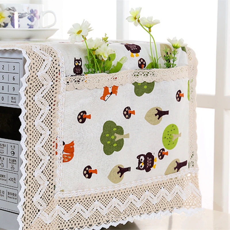

Microwave Cover Cotton Linen Microwave Oven Hood Oil Dust Cover with Storage Bag Kitchen Accessories Home DecorationKitchen