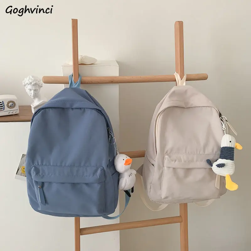 

Backpacks Women Solid Nylon All-match Harajuku Schoolbag Students Fashion Korean Style Large Capacity Chic Kawaii Fresh Simple