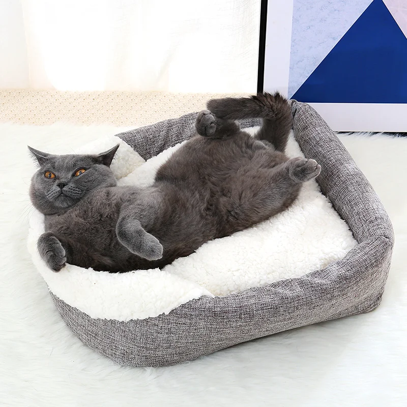 Съемная теплая кровать для кошек и собак круглая подушка домашних питомцев диван