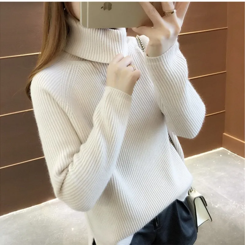 LANMREM желтый женский пуловер с высоким воротом и длинным рукавом вязаный свитер