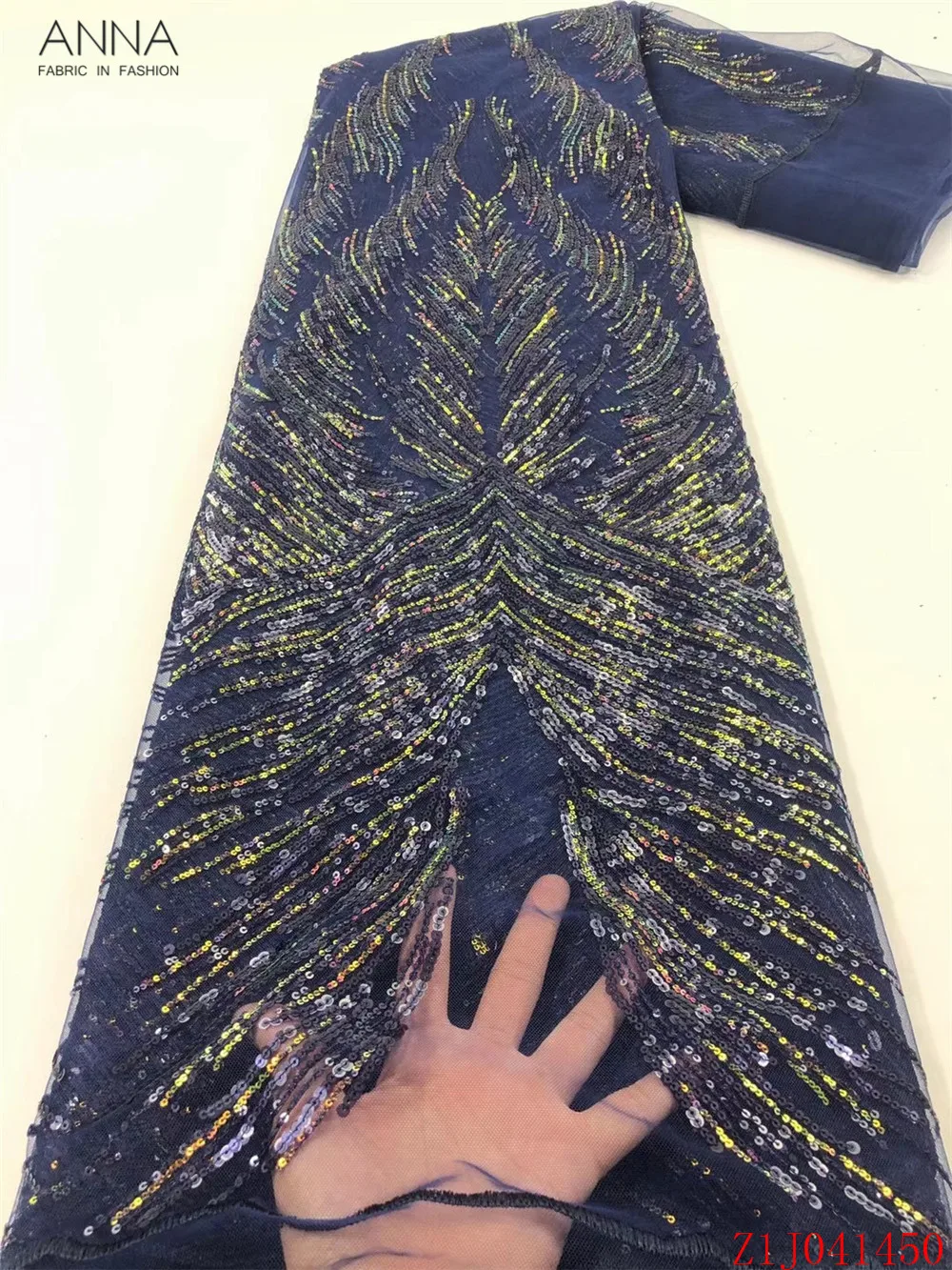 

Anna newest french tulle lace embroidery with sequins fabric 2021 high quality african net laces nigerian mesh fabrics 5 yards