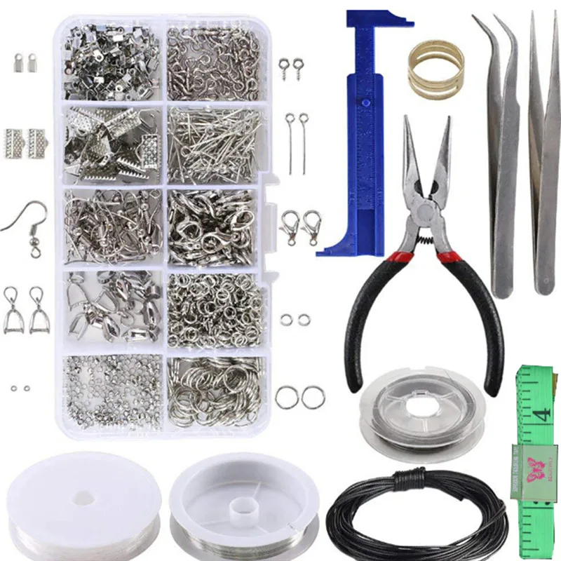 

1 Set Large Jewellery Making Kit Pliers Silver Beads Wire Starter Tool Home DIY