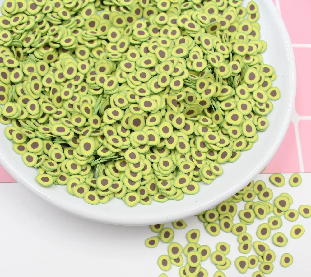 10g/Pack Avocado Slices Slime Supplies Toy Polymer Clay Fimo Fruit Slices Charms Accessories Addition For Fluffy Clear Slime