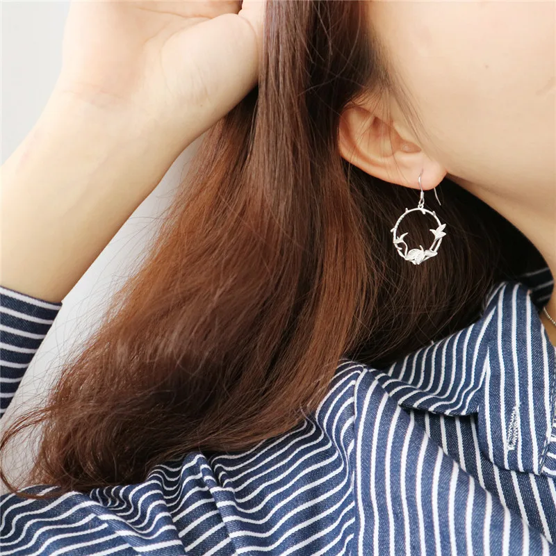 

RUIYI Real 925 Sterling Silver Cute Flower Charm Drop Earrings For Women Girls Fashion Minimalism Exquisite Niche Dangle Earring