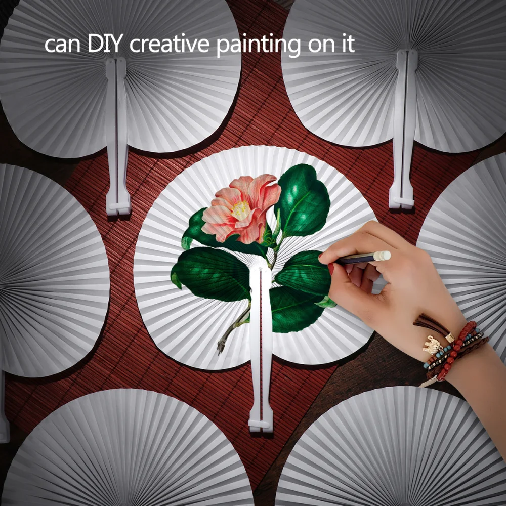 

60pcs Folding Fan Handheld Fans Paper Folded Fan Circular Paper Fan for Wedding Party