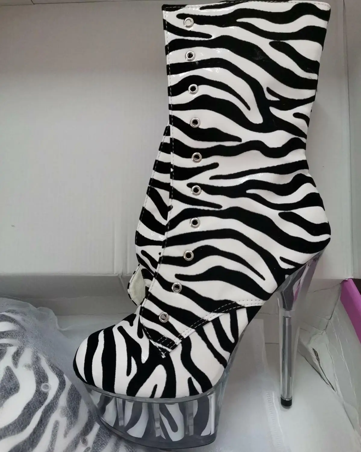 15cm Zebra tattoo bottom ankle boots nightclub sexy attraction dance shoes model appeal high heel | Спорт и развлечения