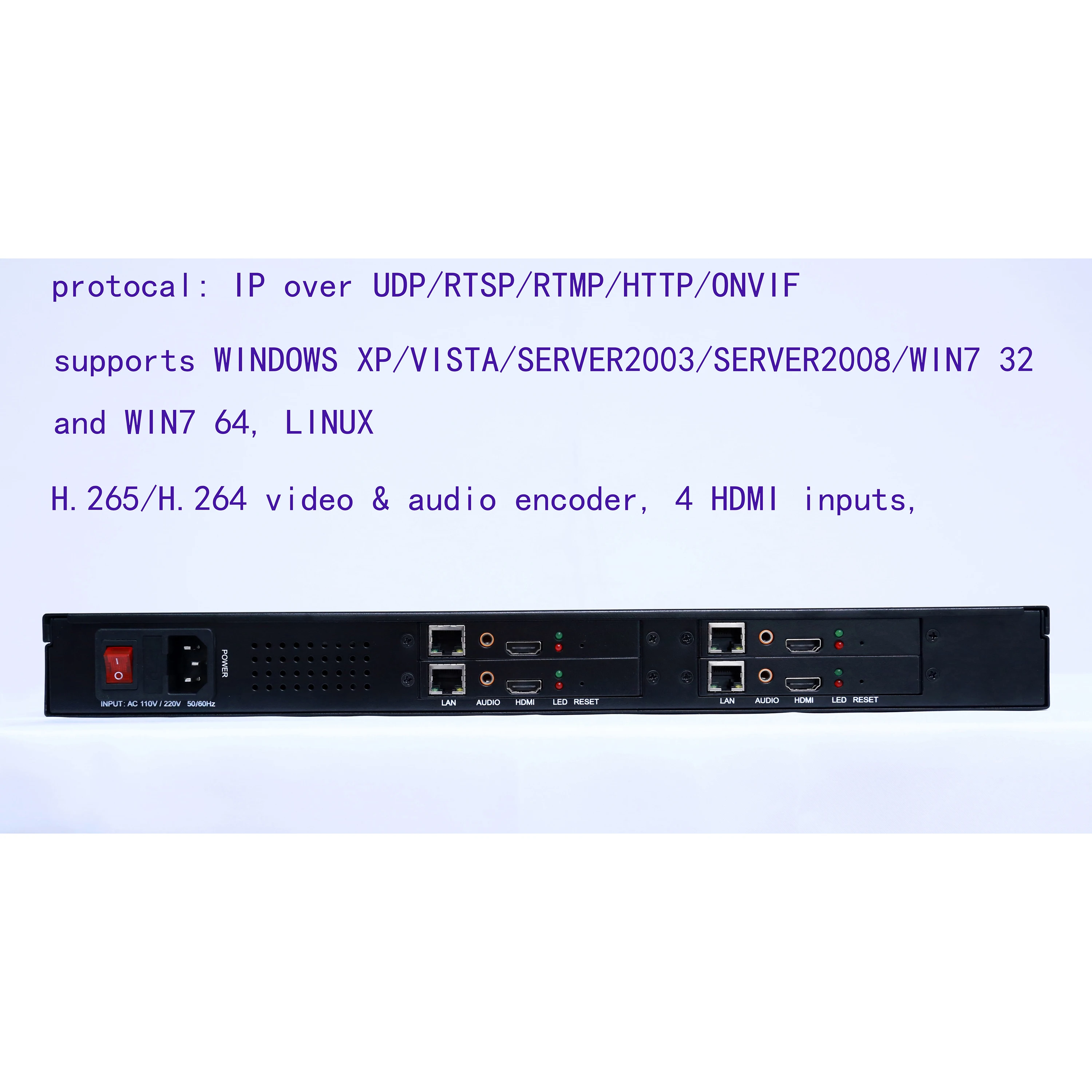 H.265/H.264 4 HDMI аудио видео кодировщик потоковый Iptv поддержка HTTP RTSP RTMP UDP HLS ONVIF IP