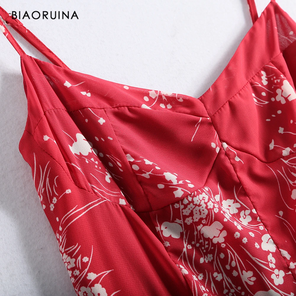 BIAORUINA женское ретро платье тонкая высокая талия цветочный принт без рукавов