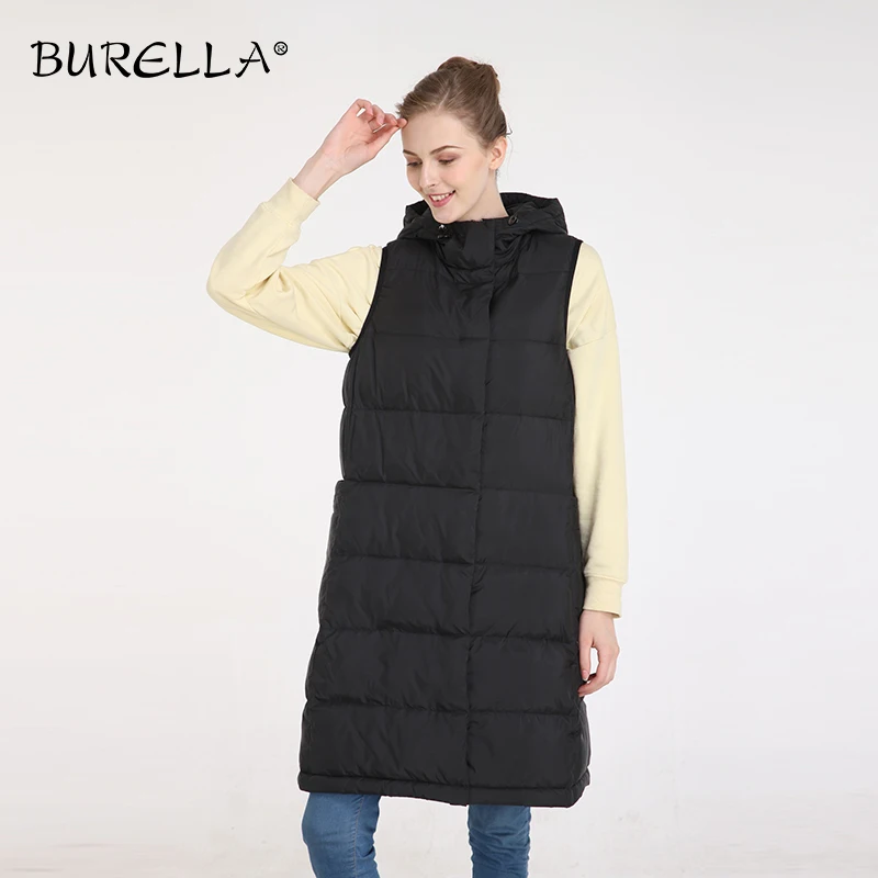 Женская хлопковая куртка BURELLA повседневная приталенная до колена без рукавов с