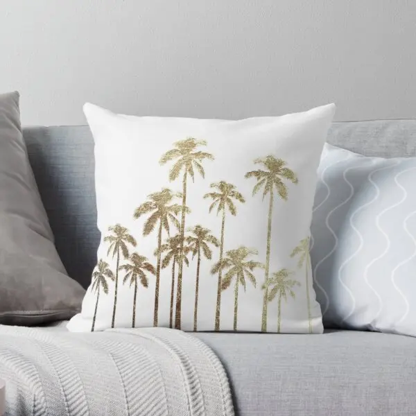 

Glamorous Gold Tropical Palm Trees On Wh Printing Throw Pillow Cover Polyester Peach Skin Office Sofa Throw Pillows not include